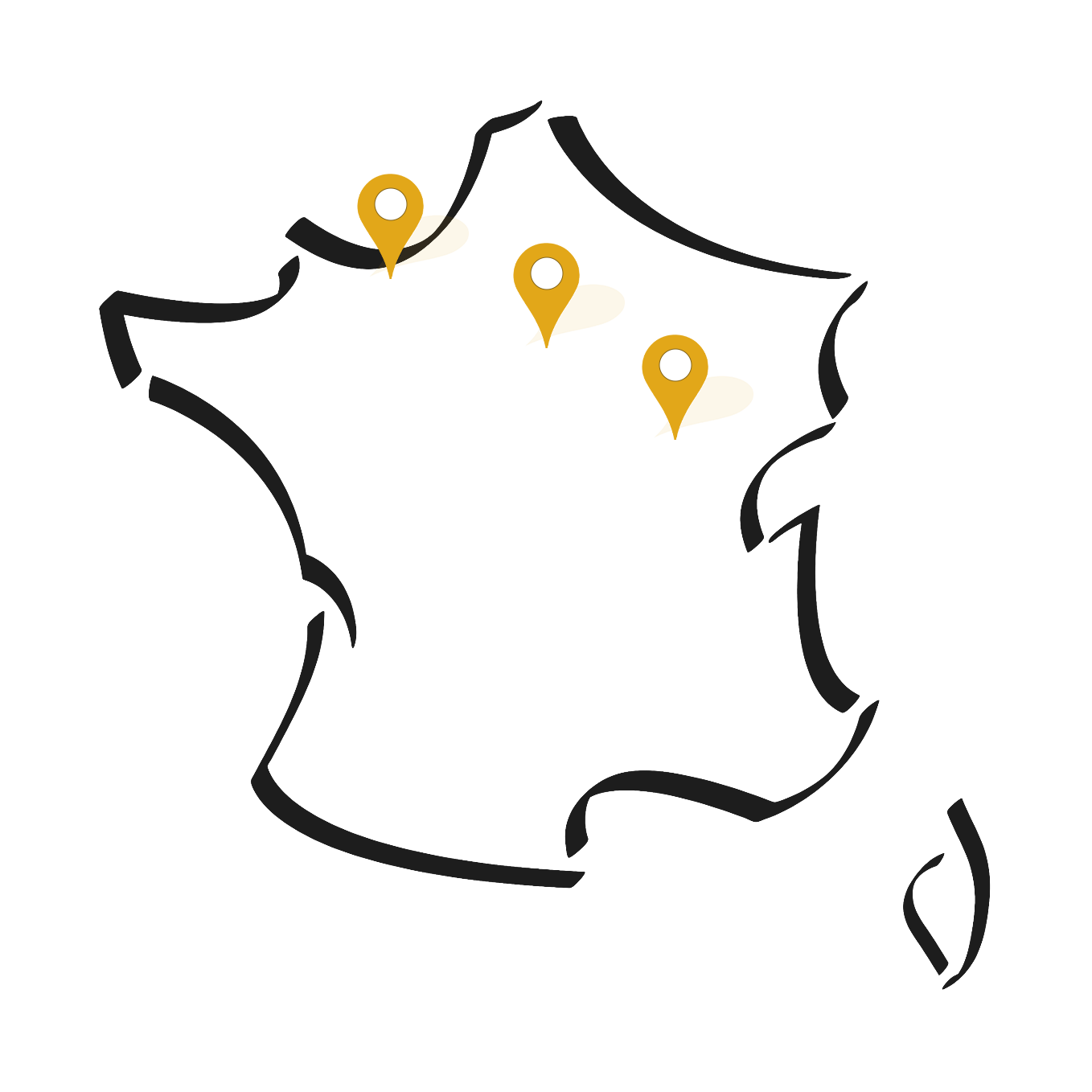 Carte de France des implantations des antennes UNWABU. Normandie - Paris - Bourgogne